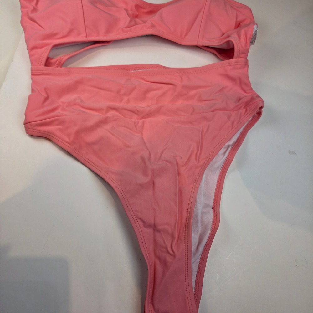 Cutout Monokini Women L Peach High Waist Ruched Back Sexy Beachwear 301 NWT - Picture 2 of 9